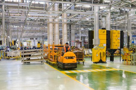 Izhevsk, Russia - December 14 2019: Assembly line production of new LADA Vesta car at Automobile Factory AVTOVAZ on December 14, 2019 in Izhevskのeditorial素材