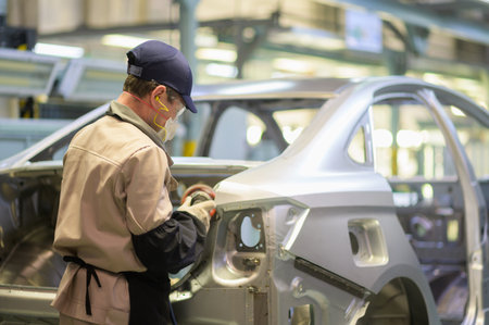 Izhevsk, Russia - December 14 2019: Assembly line production of new LADA Vesta car at Automobile Factory AVTOVAZ on December 14, 2019 in Izhevskのeditorial素材