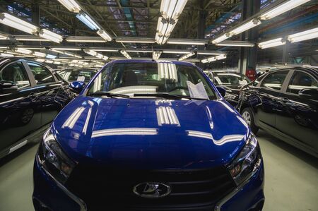 Izhevsk, Russia - December 14 2019: New LADA Vesta car at Automobile Factory AVTOVAZ ready for distribution on December 14, 2019 in Izhevsk.のeditorial素材