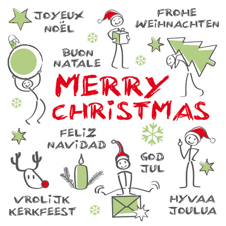 merry christmas multilingual, gift certificate, greenのイラスト素材