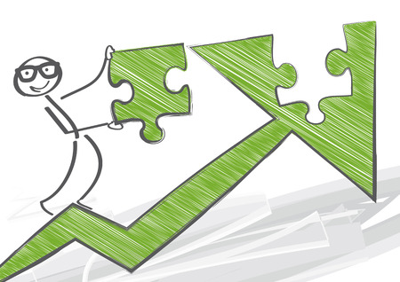 Success - Business man sits one last piece of the puzzleのイラスト素材