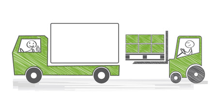 Loading a truck with cargoのイラスト素材