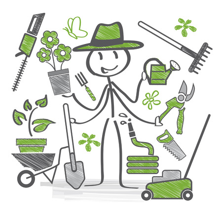 Gardener holds garden tools in handのイラスト素材