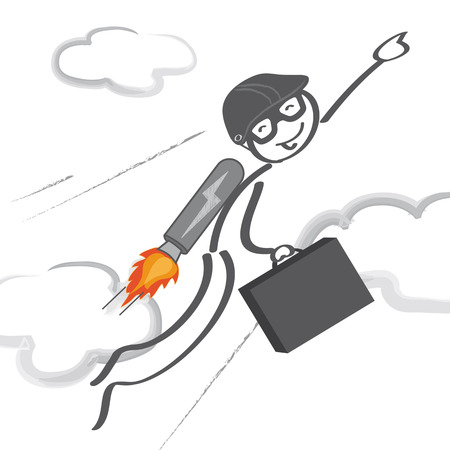 jetpack, jet, pack, man, startup business, career, rocket, job, businessman, race, fly, vision, achievement, corporate, climbing, concept, success, courage, worker, idea, development, Business idea, innovation, direction, motivation, growth, speed, power,のイラスト素材