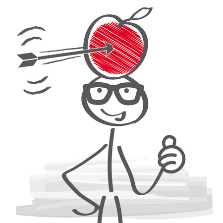 Businessman with apple on his head and arrow shot throughのイラスト素材