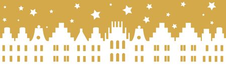 Silhouette - Golden Vector illustration of old town with starry skyのイラスト素材