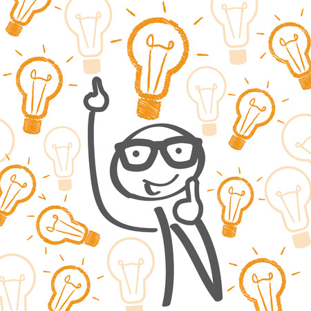 Stick figure with many good ideasのイラスト素材
