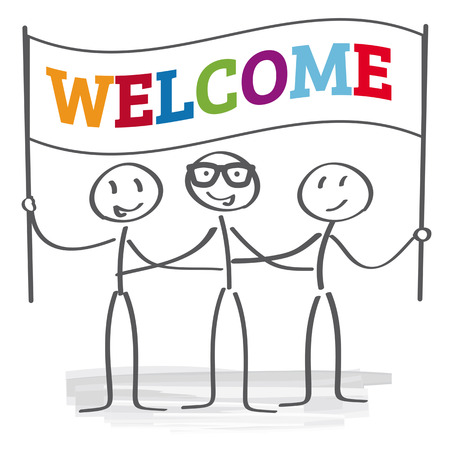 stick figures holding welcome signのイラスト素材