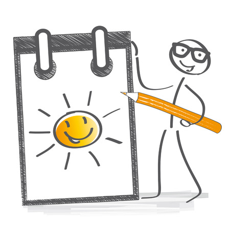 optimistic stick figure drawing a sun in a notebookのイラスト素材