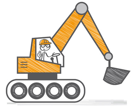 Hydraulic excavator at work- cartoon of merry power-shovelのイラスト素材