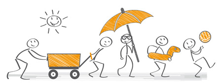 Happy people going to the beachの販売画像