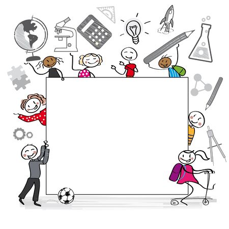 pupils boys and girls with whiteboardのイラスト素材