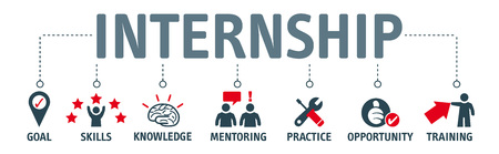 internship concept. vector illustration banner with keywords and iconsのイラスト素材
