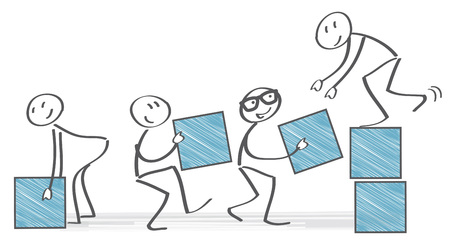 collaboration and teamwork, team stacking boxesのイラスト素材