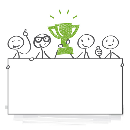 winner, award, team, trophy, victory, illustration, win, champion, prize, competition, podium, celebration, Poster, Banner, Vector, cartoon, comic, characters, stick figureのイラスト素材