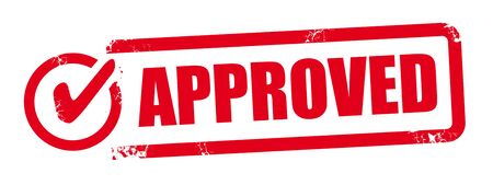 red grunge approved square rubber seal stamp on white backgroundのイラスト素材