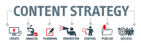 Banner content strategy vector illustration concept with keywords and iconsのイラスト素材