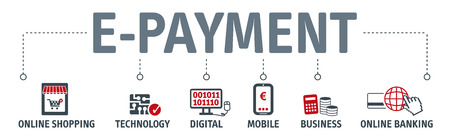 Banner E-Payment Internet Banking Technology Concept Vector Illustration with iconsのイラスト素材