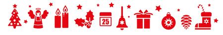 Banner of Christmas icons. Set of red Winter Holiday vector iconsのイラスト素材