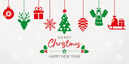 Christmas and New Year Typographical on shiny Xmas background with decorative christmas iconsのイラスト素材