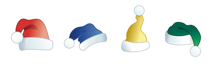 Set of colorful Santa Claus hats isolated on white backgroundのイラスト素材