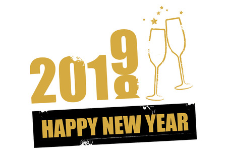toast with sparkling wine - happy new year 2019. Cheering with champagne flutesのイラスト素材