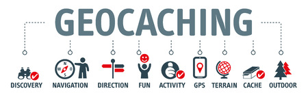 Geocaching concept. Vector Illustration of discovery, navigation and outdoor activityのイラスト素材