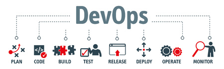 Banner of DevOps concept. Software engineering culture and practice of software development and software operation. Vector Illustrationのイラスト素材
