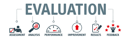 Banner evaluation concept. Assessment, Analysis, performance, improvement, results and fedback vector illustration concept.