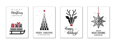 Royalty-free stock photo ID: 1553750813 Set of happy new year greeting cards. Four Vector Illustrations postcards with calligraphic decorative elementsのイラスト素材