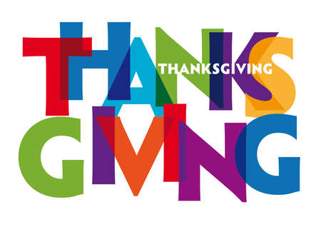thanksgiving vector illustration letters banner, colorful badge illustration on white backgroundのイラスト素材