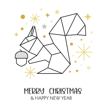squirrel with gift - Merry Christmas and Happy New Year! Holiday greeting card vector illustrationのイラスト素材