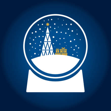 Merry christmas glass ball with christmas tree and gifts - vector illustrationのイラスト素材