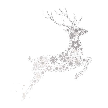Christmas reindeer, silver silhouette with stars on white backgroundのイラスト素材