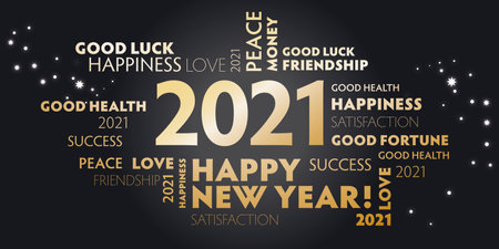 Postcard happy new year 2021 for celebration and season decoration - black backgroundのイラスト素材