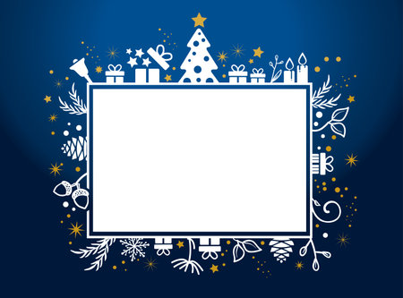 merry Christmas greeting card, voucher card and gift tag on blue backgroundのイラスト素材