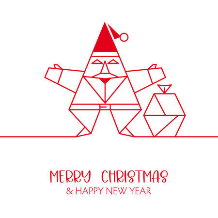 Merry Christmas and happy new year greeting card with Santa Claus - geometric illustrationのイラスト素材