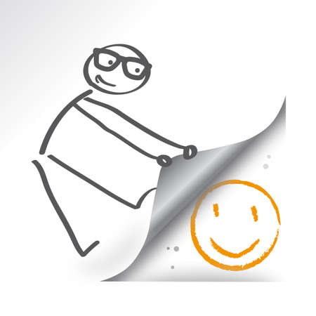 Stick figure and smile icon template design. Smiling emoticon vector illustrationのイラスト素材