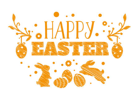 Easter greeting card template with Easter eggs and easter bunny vector illustrationのイラスト素材