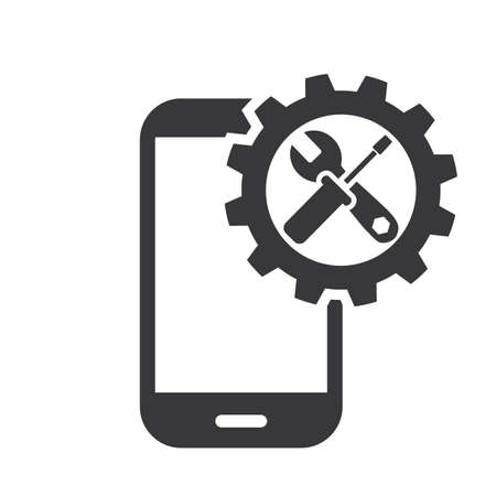 Smartphone repair service vector illustration. Mobile phone remote maintenance - repair process iconのイラスト素材