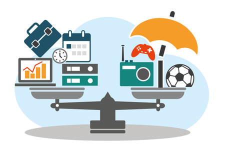 Work-life balance vector illustration concept on white background. Scale with symbolsのイラスト素材