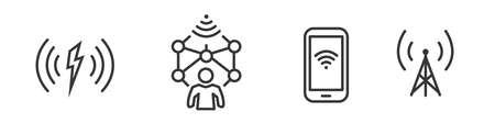 Electromagnetic fields in the home and sources web icon set - outline icon collection, vector