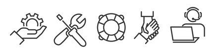 Icon Set of customer service, support and help - Vector Illustration - Editable Thin Line Icons Collection on white Background for Web and Printのイラスト素材