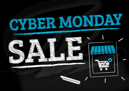 Cyber Monday Sale concept banner chalkboard style, advertising advertisement of sales rebates of cyber Monday. Vector illustration for web and print.のイラスト素材