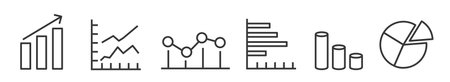 Set of data gathering and analytics related Vector Line Icons - Data elements, bar and pie, diagrams for business infographics outline web icon set on white background - Editable Strokeのイラスト素材
