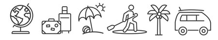 Set of editable thin line travel and vacation vector icons on white backgroundのイラスト素材