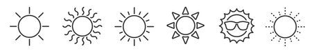 Set of editable thin line sun and brightness vector icons on white backgroundのイラスト素材