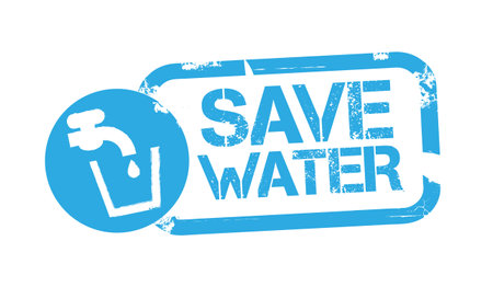 save water - blue grunge rubber stamp isolated on white backgroundのイラスト素材