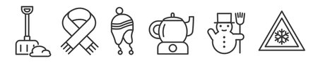 Icon Set of seasonal winterly symbols - Vector Illustration - Editable Thin Line Icons Collection on white Background for Web and Printのイラスト素材