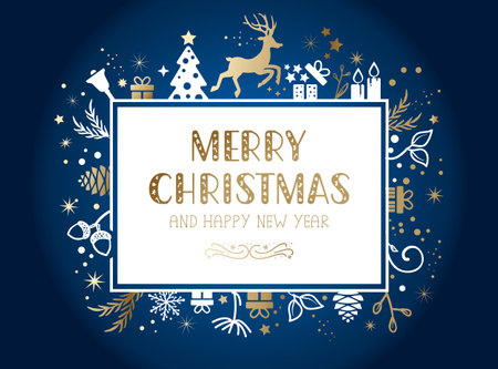 Merry Christmas and Happy New Year greeting card. Vector illustration.のイラスト素材
